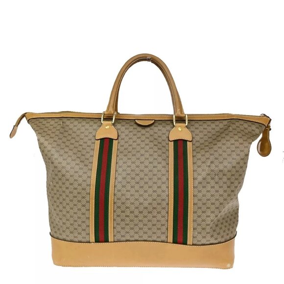 GUCCI Logo Sherry GG Pattern Travel Hand Bag PVC Leather Brown Italy 62YG543 - Picture 3 of 15